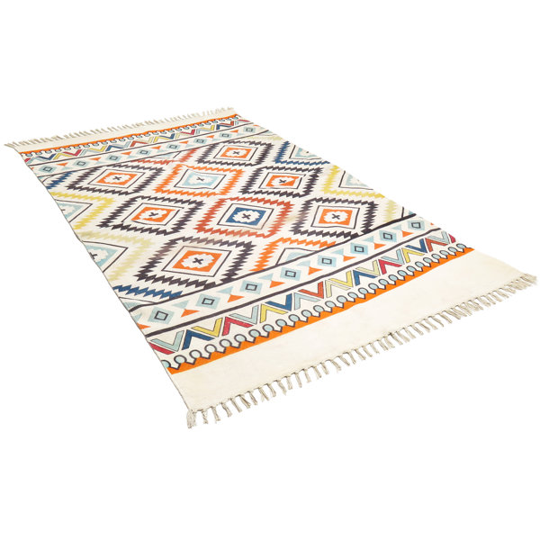 Union Rustic Aleksia Geometric Handwoven Cotton Multicolor Indoor / Outdoor Area Rug Wayfair